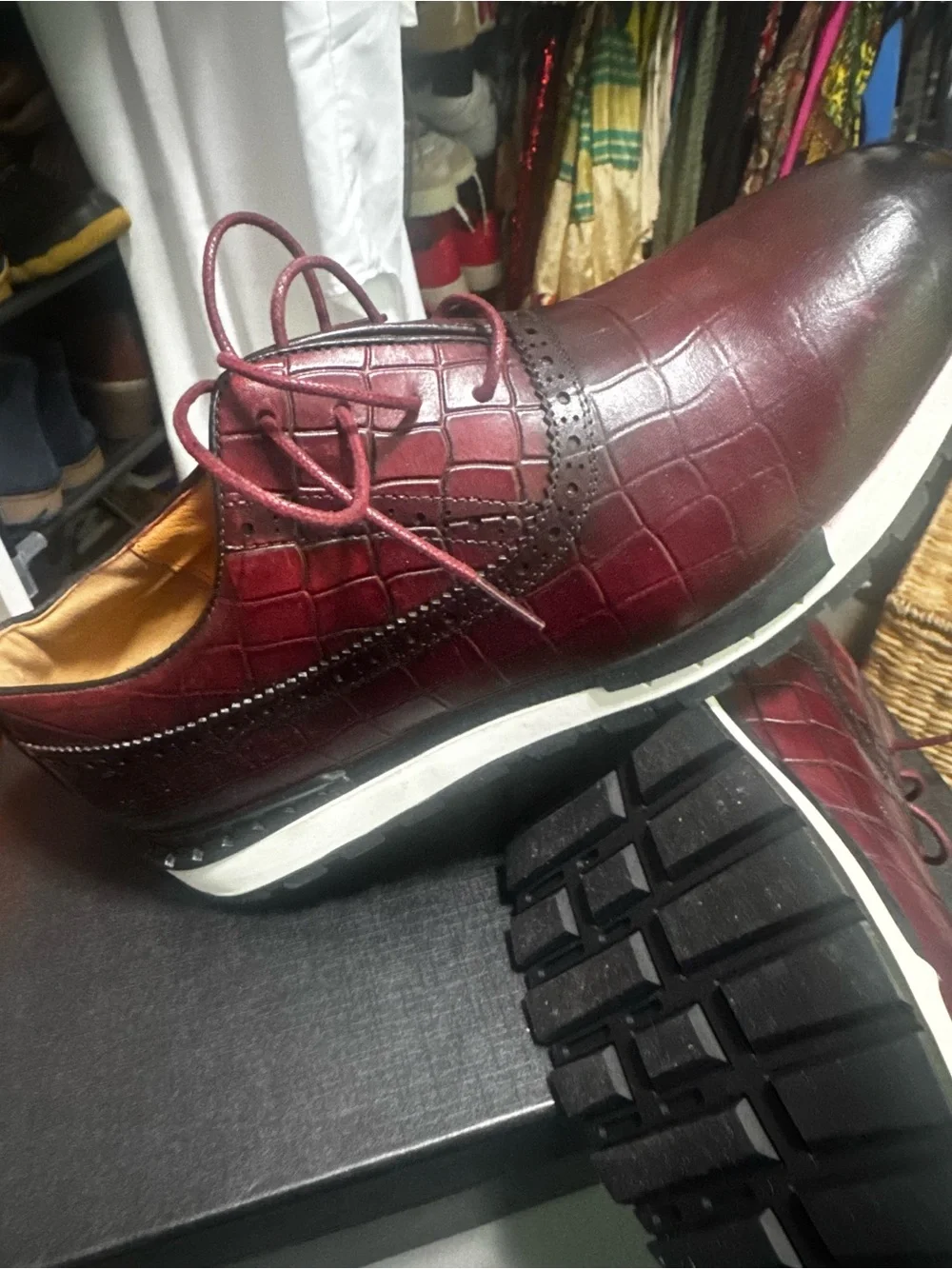 Men's Burgundy Lace-Up Dress Sneakers